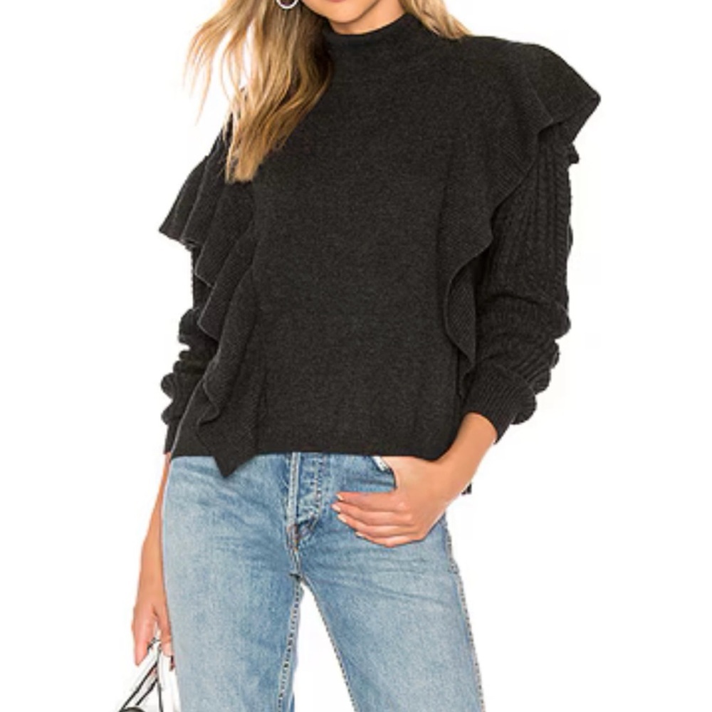 NAADAM Smoke Gray Ruffle Turtleneck Sweater